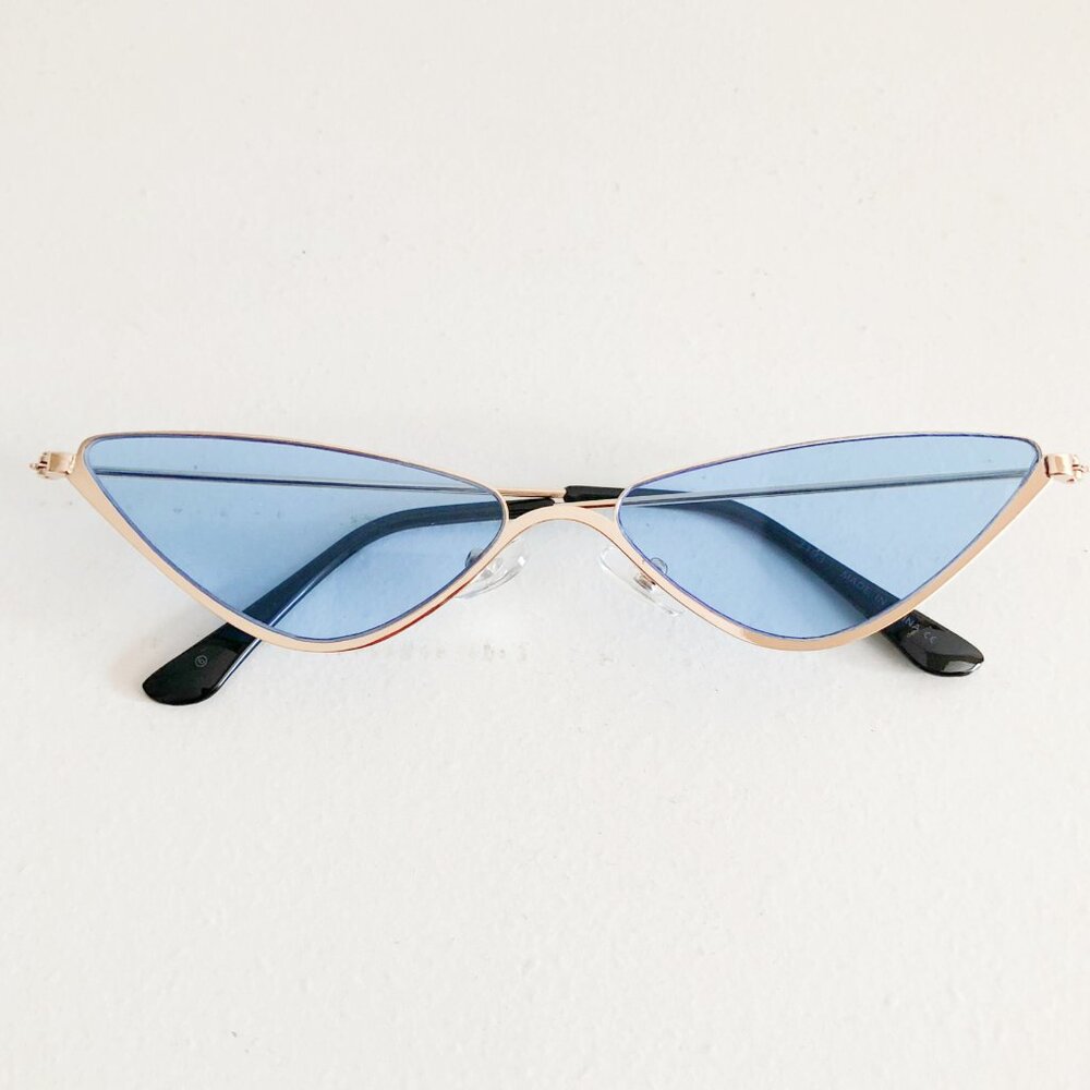 Blue Slim Chrome Cat Eye Sunglasses